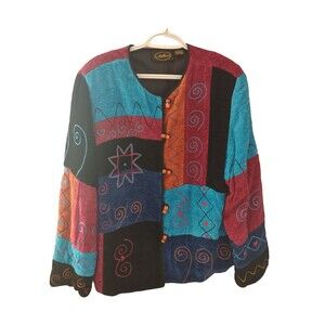 Vintage Allure Wearable Art Cardigan Chenille Size Large Eclectic Versatile